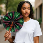 Green multicolored African Print Retractable Foldable Ankara Fan – Dupsie’s African Fashion African clothing accessory