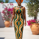 Frontview African Ankara Orange and Green Dress by Dupsie's African clothing