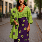 Purple Green Aso Oke mother bride groom African wedding dupsies 