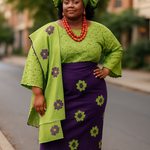 Dupsie's Iyalode 4pc Aso Oke Blouse Stole Hat and Wrap Skirt Ensemble DPAWPGTWS