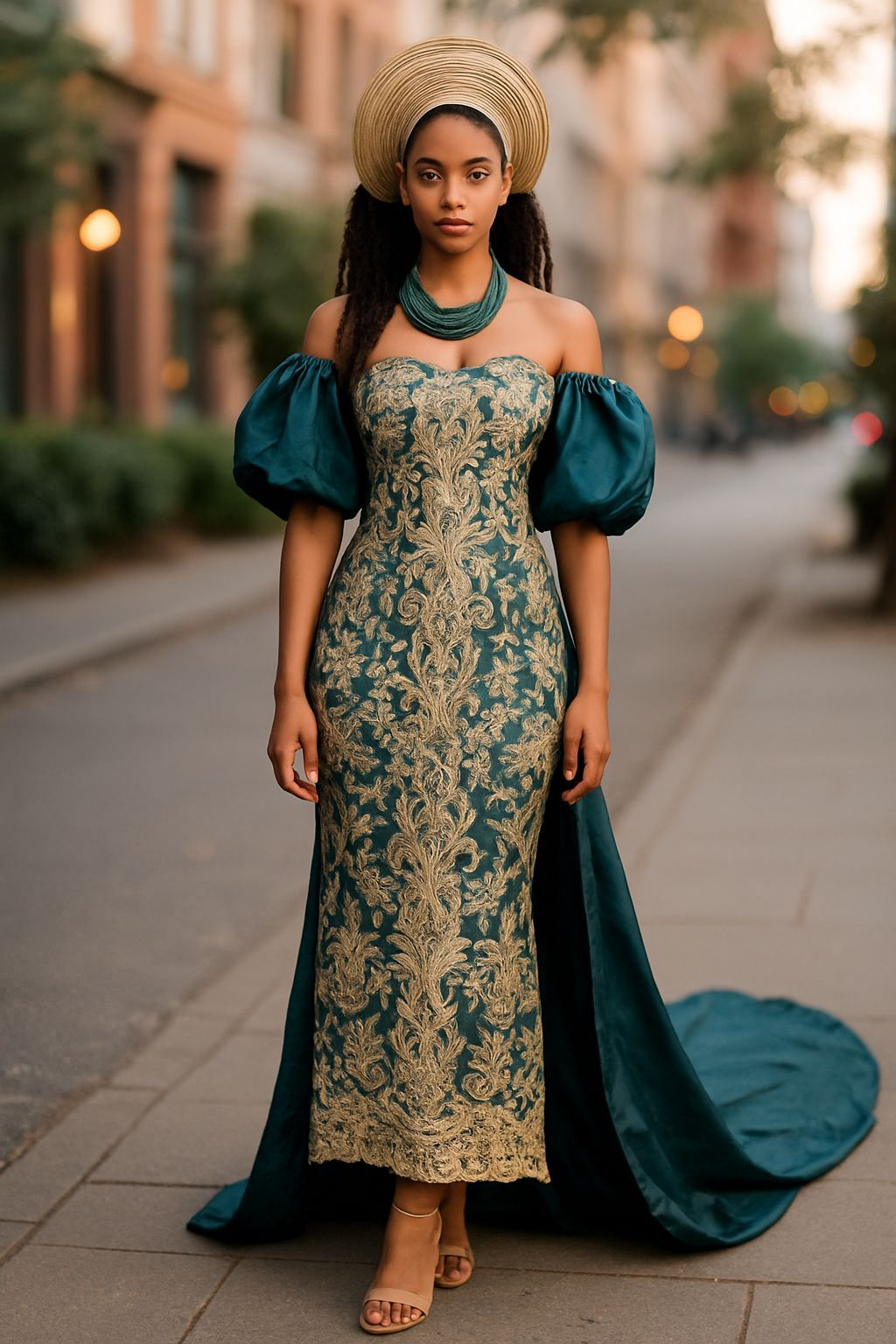 Emerald green satin and lace dress dupsies
