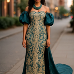 Emerald green satin and lace dress dupsies