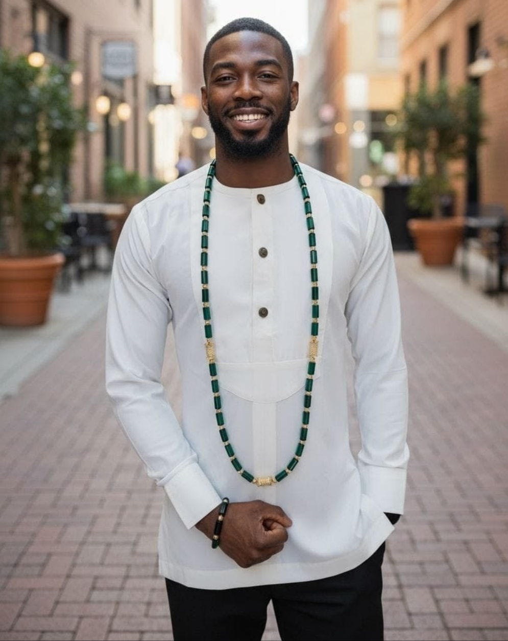 Authentic Green African Beads Necklace and Bracelet Jewelry Set for African Weddings by Dupsie's African Clothing