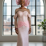 Makaila Rose Gold African Lace Sequins Maxi Bustier Corset Dress-DPXRGALD4