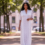 Dupsie’s African Fashion Boubou Kaftan in White Lace – African Clothing for Women, Perfect for Nigerian, Ghanaian, and Ivorian Weddings