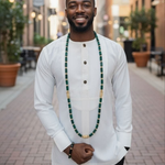 Okanyan Green African Glass Beads Necklace and Bracelet Set with Gold Ornaments - African clothing jewelry by Dupsie's African Fashion