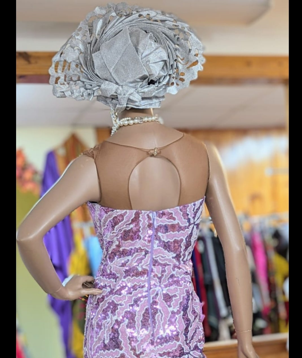 Back view lilac lace party dress African clothing Dupsie's