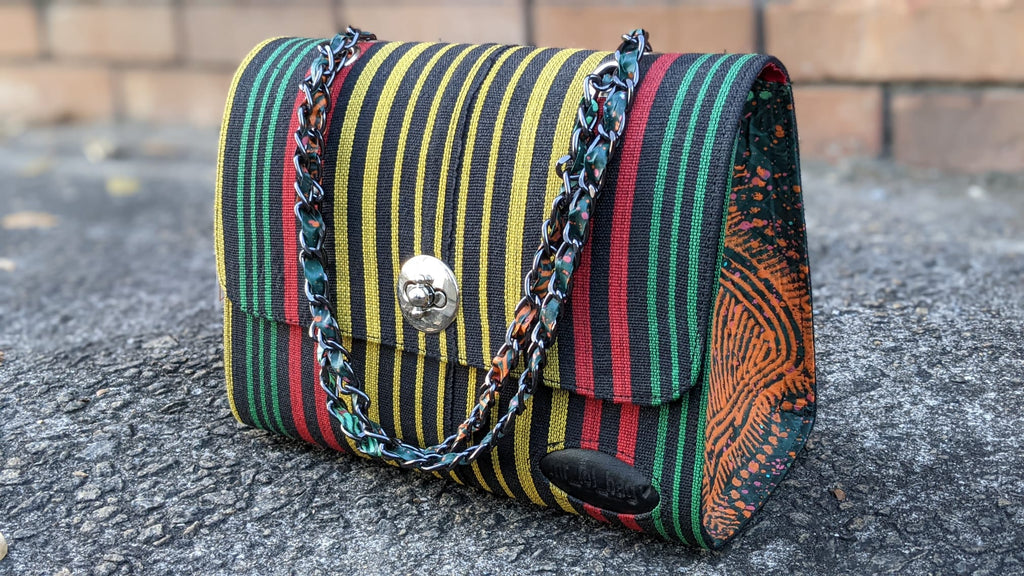 handmade striped Adetayo African handwoven Aso Oke handbag-DPAHB345