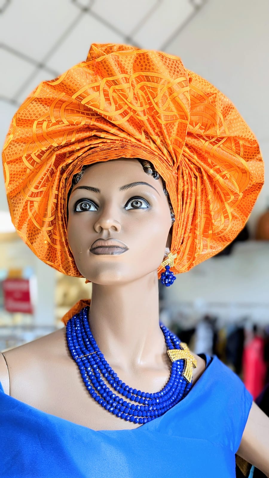 Demi Orange African Headtie Autogele Ready Gele Pre-tied Head Wrap Hat-DPGOA1