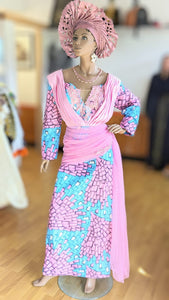 Zarra Baby-Pink and Sky-Blue African Print Ankara Maxi Dress-DPXBPSB1