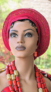 Ebiwa Fuchsia-Pink Aso Oke African Head Tie Autogele pre-tied head wrap-DPAGFP64