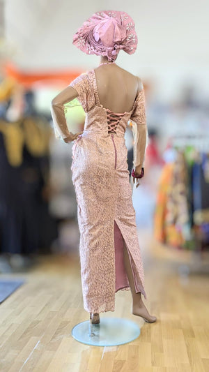 Makaila Rose Gold African Lace Sequins Maxi Bustier Corset Dress-DPXRG