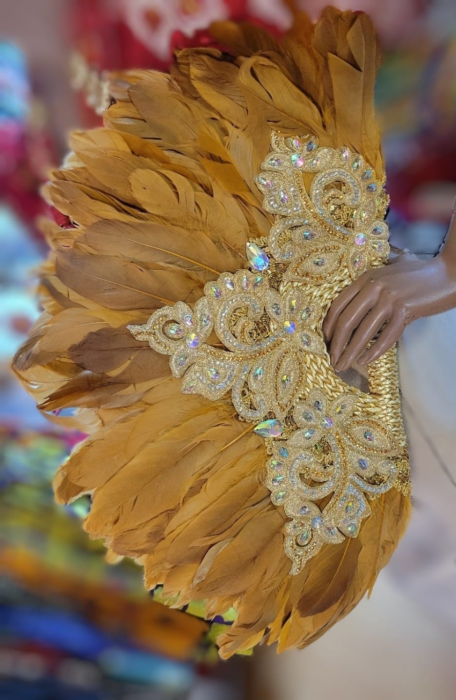 Dupsie's Zahabia Splendor Gold Nigerian African Wedding Feather Fan DPAFFGG3