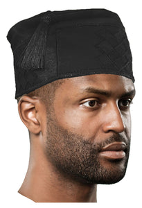 Dupsie's Majestic Onyx Aso Oke Tasseled Kufi Hat by Dupsie's African Fashion DPHAB564