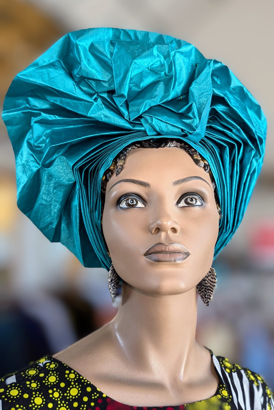 Dupsie's Teal Chinasa African Autogele Ready Gele Head Wrap Crown Headtie Hat DPASGTB5