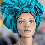 Dupsie's Teal Chinasa African Autogele Ready Gele Head Wrap Crown Headtie Hat DPASGTB5