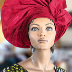 Dupsie's African Nubia Burgundy Aso Oke Autogele Ready Gele head wrap Hat DPAGBWB33