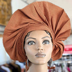 Dupsie's African Adeola Chocolate Brown Aso Oke Autogele Ready Gele Head wrap Hat DPAGAB50