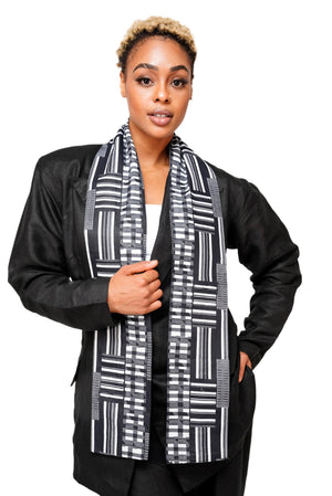 Black and white Kente African Print Stole-Sash