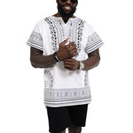 Dupsie's White African Print Unisex Dashiki Shirt Suitable for Festivals, Concerts, Cruises, Outdoor Events -DP3830M