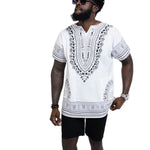 Dupsie's White African Print Unisex Dashiki Shirt Suitable for Festivals, Concerts, Cruises, Outdoor Events -DP3830M