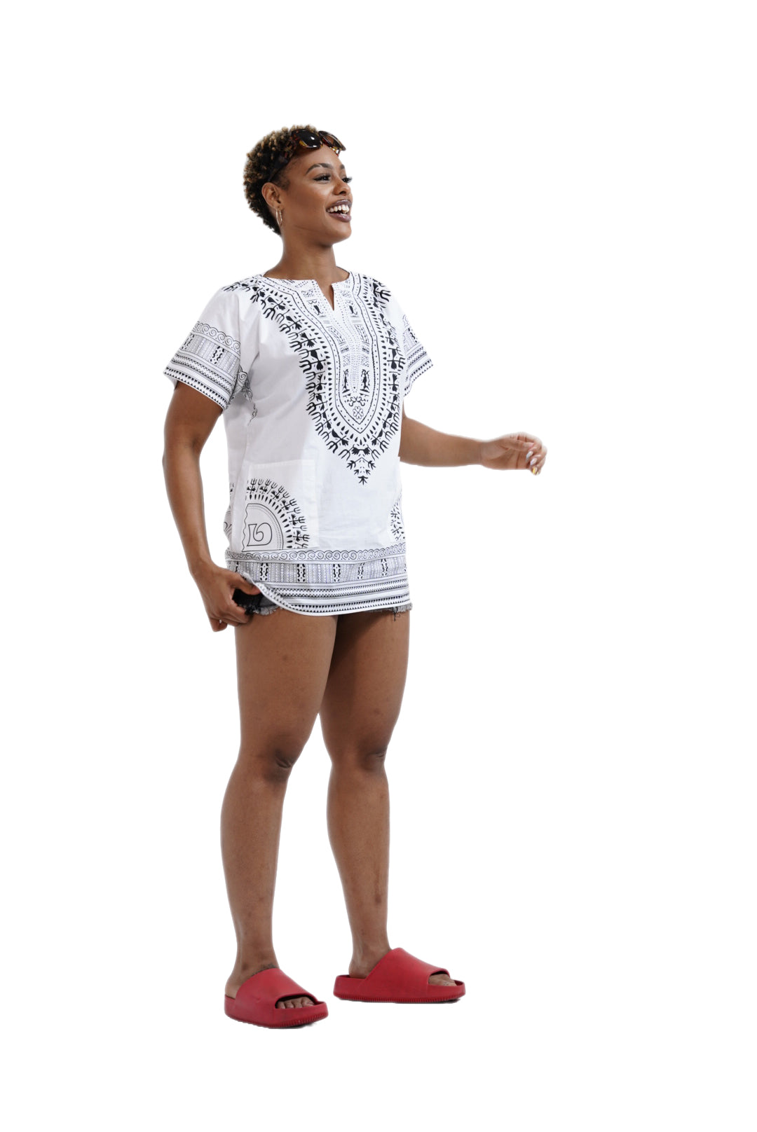 Dupsie's White African Print Unisex Dashiki Shirt Suitable for Festivals, Concerts, Cruises, Outdoor Events -DP3830M