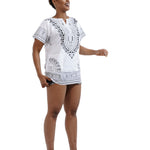 Dupsie's White African Print Unisex Dashiki Shirt Suitable for Festivals, Concerts, Cruises, Outdoor Events -DP3830M