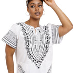 Dupsie's White African Print Unisex Dashiki Shirt Suitable for Festivals, Concerts, Cruises, Outdoor Events -DP3830M