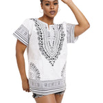 Dupsie's White African Print Unisex Dashiki Shirt Suitable for Festivals, Concerts, Cruises, Outdoor Events -DP3830M