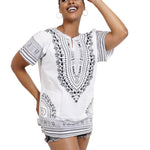 Dupsie's White African Print Unisex Dashiki Shirt Suitable for Festivals, Concerts, Cruises, Outdoor Events -DP3830M