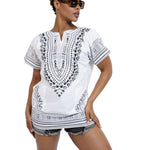 Dupsie's White African Print Unisex Dashiki Shirt Suitable for Festivals, Concerts, Cruises, Outdoor Events -DP3830M