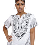 Dupsie's White African Print Unisex Dashiki Shirt Suitable for Festivals, Concerts, Cruises, Outdoor Events -DP3830M