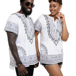 Dupsie's White African Print Unisex Dashiki Shirt Suitable for Festivals, Concerts, Cruises, Outdoor Events -DP3830M