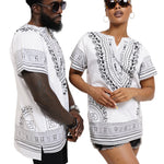 Dupsie's White African Print Unisex Dashiki Shirt Suitable for Festivals, Concerts, Cruises, Outdoor Events -DP3830M