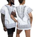 Dupsie's White African Print Unisex Dashiki Shirt Suitable for Festivals, Concerts, Cruises, Outdoor Events -DP3830M