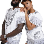 Dupsie's White African Print Unisex Dashiki Shirt Suitable for Festivals, Concerts, Cruises, Outdoor Events -DP3830M