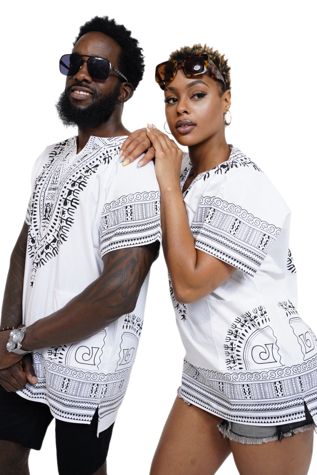 Dupsie's White African Print Unisex Dashiki Shirt Suitable for Festivals, Concerts, Cruises, Outdoor Events -DP3830M