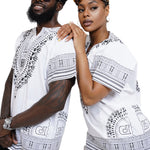 Dupsie's White African Print Unisex Dashiki Shirt Suitable for Festivals, Concerts, Cruises, Outdoor Events -DP3830M