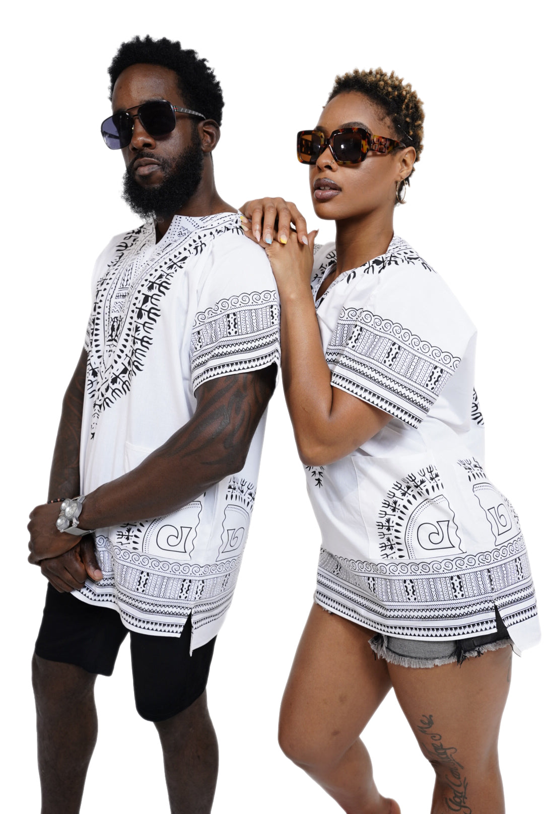 Dupsie's White African Print Unisex Dashiki Shirt Suitable for Festivals, Concerts, Cruises, Outdoor Events -DP3830M