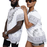 Dupsie's White African Print Unisex Dashiki Shirt Suitable for Festivals, Concerts, Cruises, Outdoor Events -DP3830M