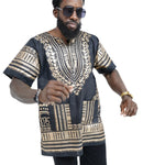 Dupsie's Black and Gold African Print Unisex Dashiki Shirt Suitable for Festivals, Concerts, Cruises, Outdoor Events -DP3764