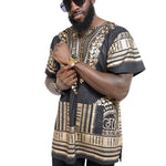 Dupsie's Black and Gold African Print Unisex Dashiki Shirt Suitable for Festivals, Concerts, Cruises, Outdoor Events -DP3764