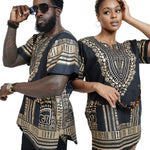 Dupsie's Black and Gold African Print Unisex Dashiki Shirt Suitable for Festivals, Concerts, Cruises, Outdoor Events -DP3764