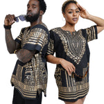 Dupsie's Black and Gold African Print Unisex Dashiki Shirt Suitable for Festivals, Concerts, Cruises, Outdoor Events -DP3764