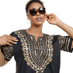 Dupsie's Black and Gold African Print Unisex Dashiki Shirt Suitable for Festivals, Concerts, Cruises, Outdoor Events -DP3764