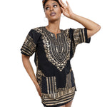 Dupsie's Black and Gold African Print Unisex Dashiki Shirt Suitable for Festivals, Concerts, Cruises, Outdoor Events -DP3764