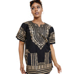 Dupsie's Black and Gold African Print Unisex Dashiki Shirt Suitable for Festivals, Concerts, Cruises, Outdoor Events -DP3764