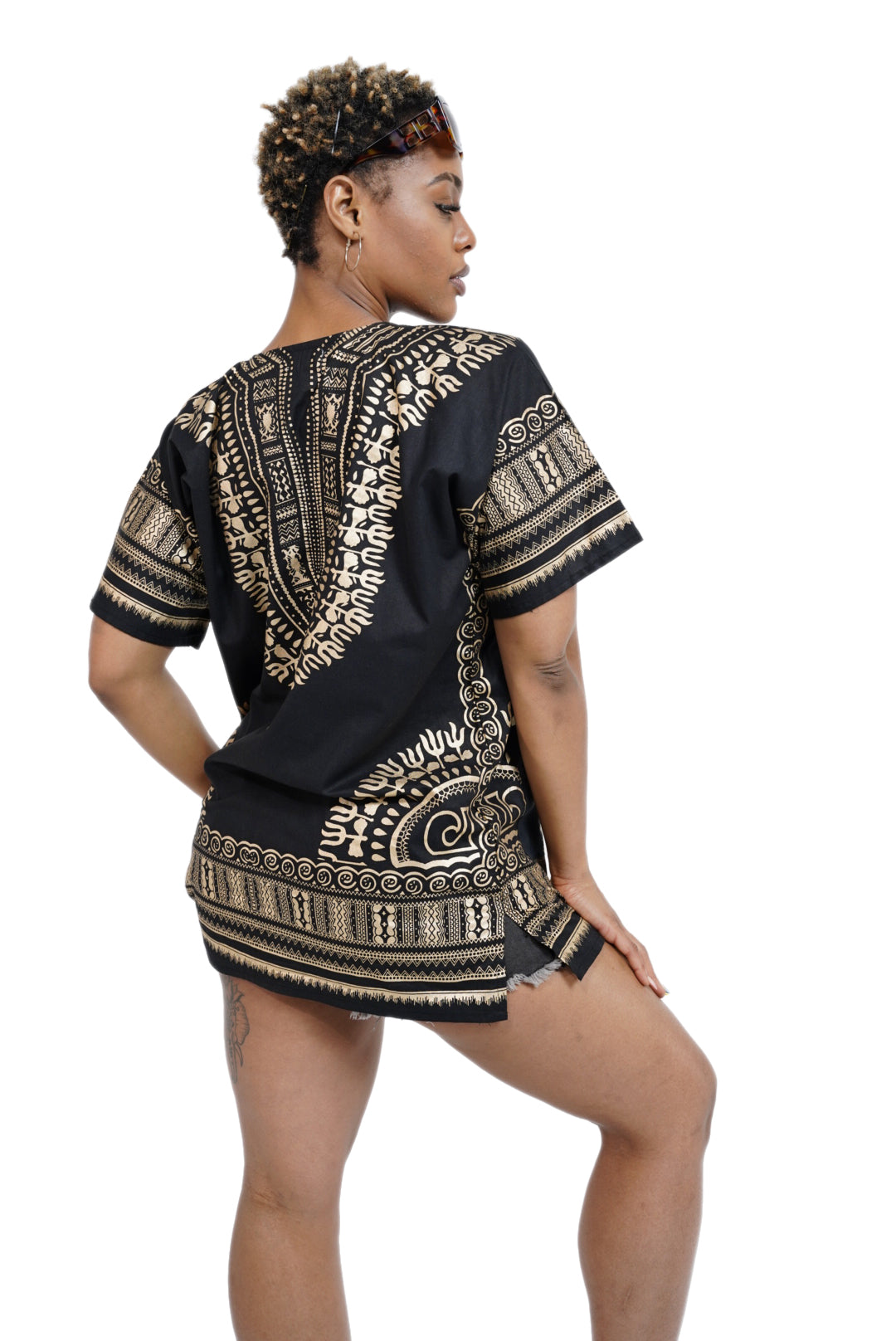 Dupsie's Black and Gold African Print Unisex Dashiki Shirt Suitable for Festivals, Concerts, Cruises, Outdoor Events -DP3764