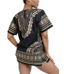 Dupsie's Black and Gold African Print Unisex Dashiki Shirt Suitable for Festivals, Concerts, Cruises, Outdoor Events -DP3764