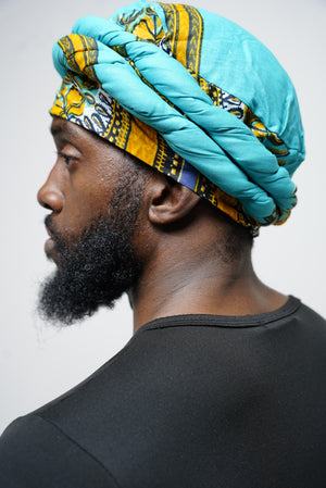 Aqua Blue Dashiki African Print Turban Dupsie's 